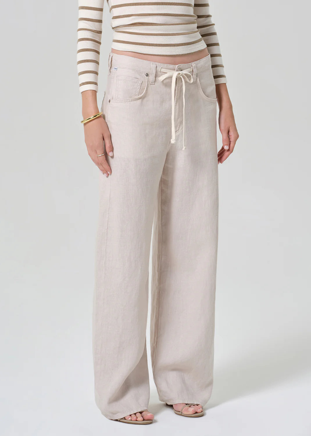 Brynn Drawstring Linen Trouser close up front