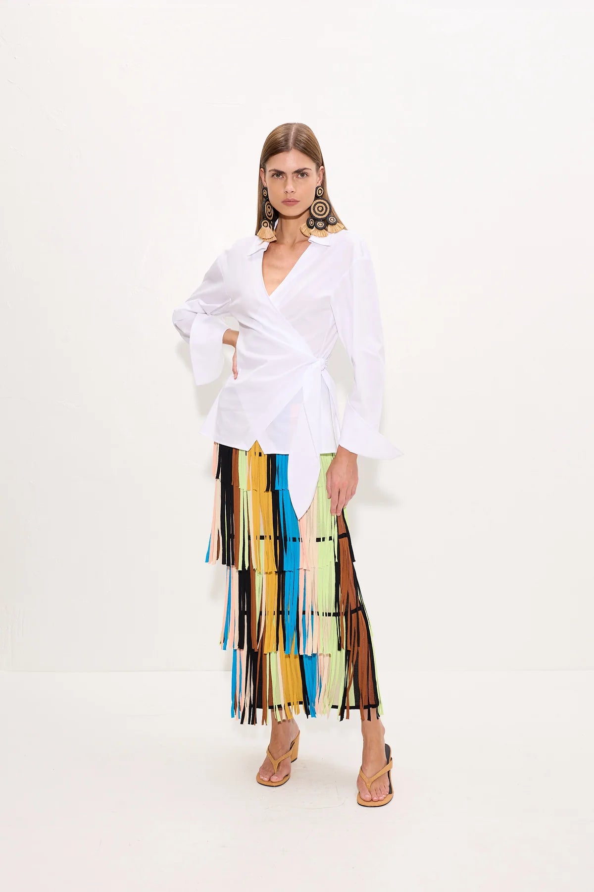 Za Za Knit Fringe Skirt front view on model