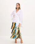 Za Za Knit Fringe Skirt front view on model with fringes on skirt moving