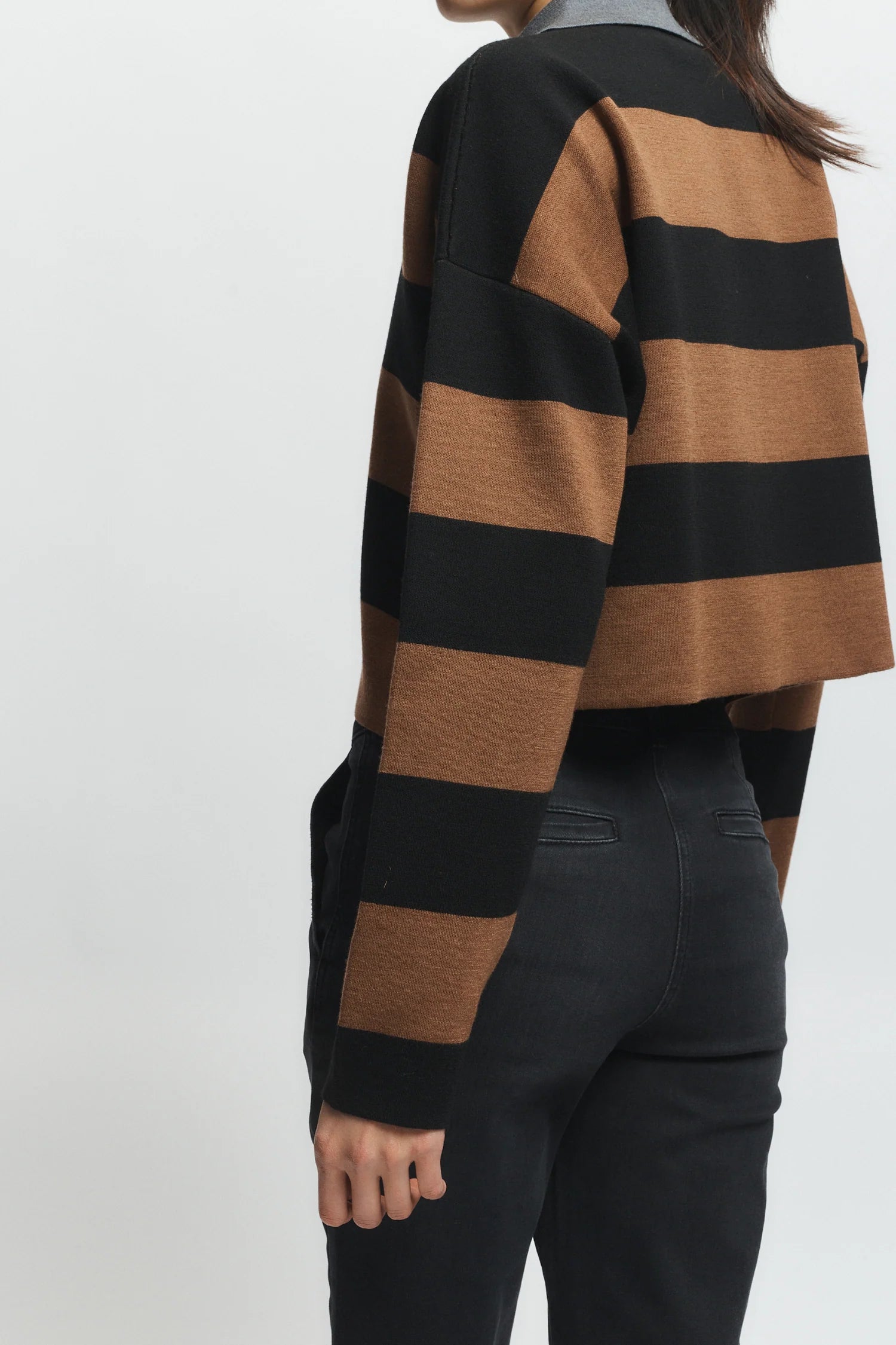 Samira Striped Knit Polo Black/Brown back