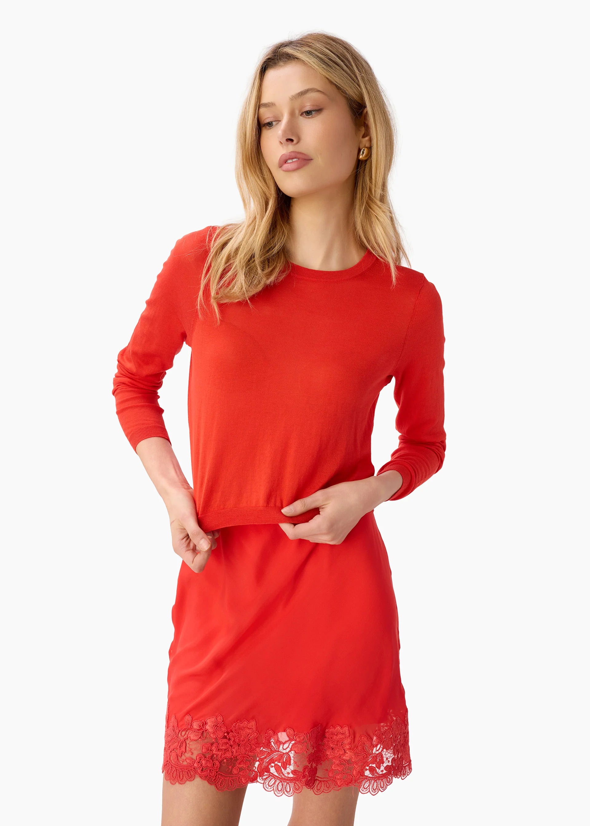 Jaye Cropped Knit Top Goji with matching skirt