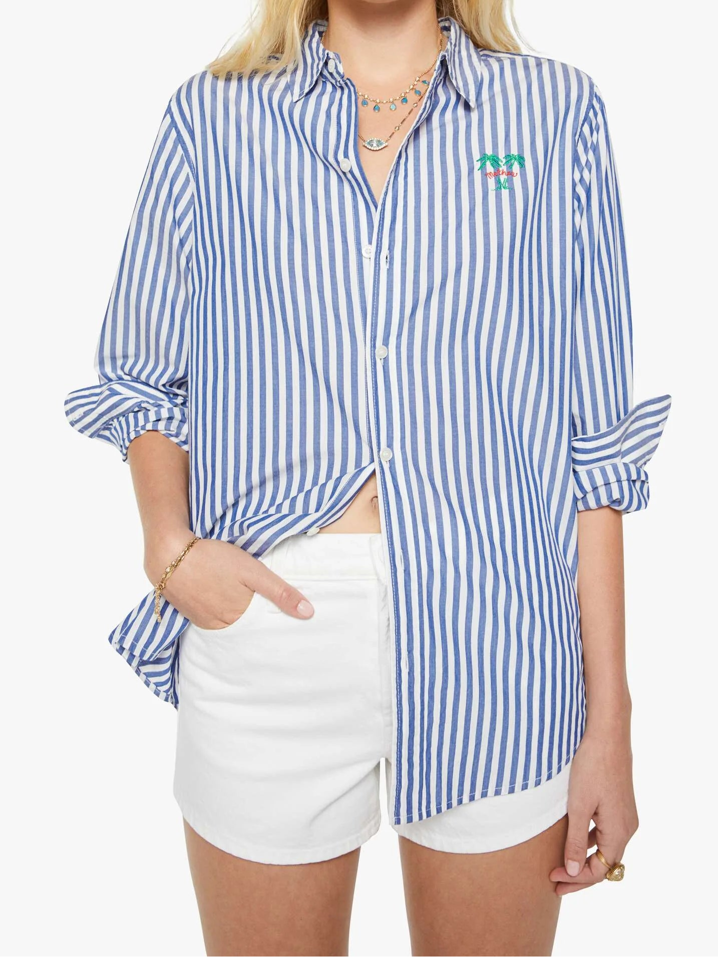 The Bestie White and Blue Stripe front