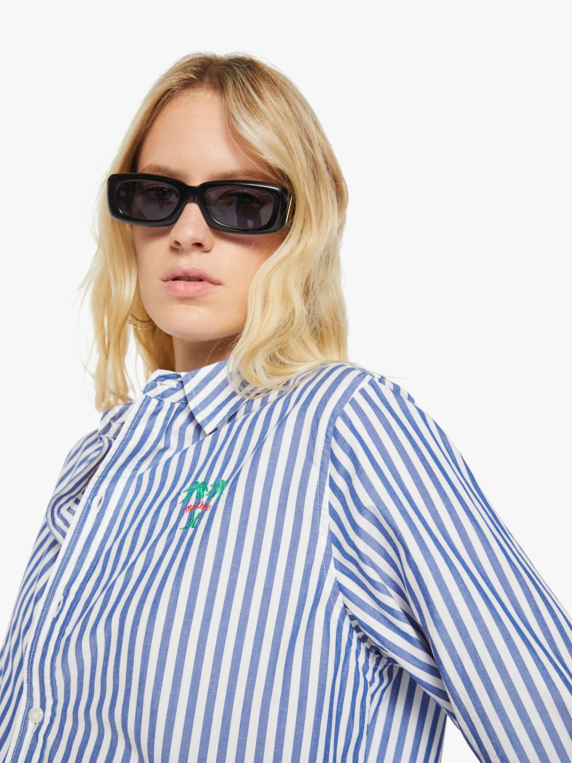 The Bestie White and Blue Stripe close up front