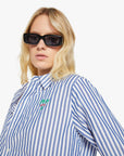 The Bestie White and Blue Stripe close up front