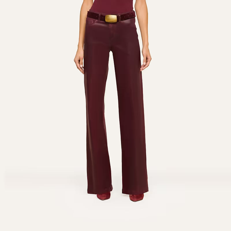 Clayton Coated Jean in Deep Sangria bottom half of front view on model