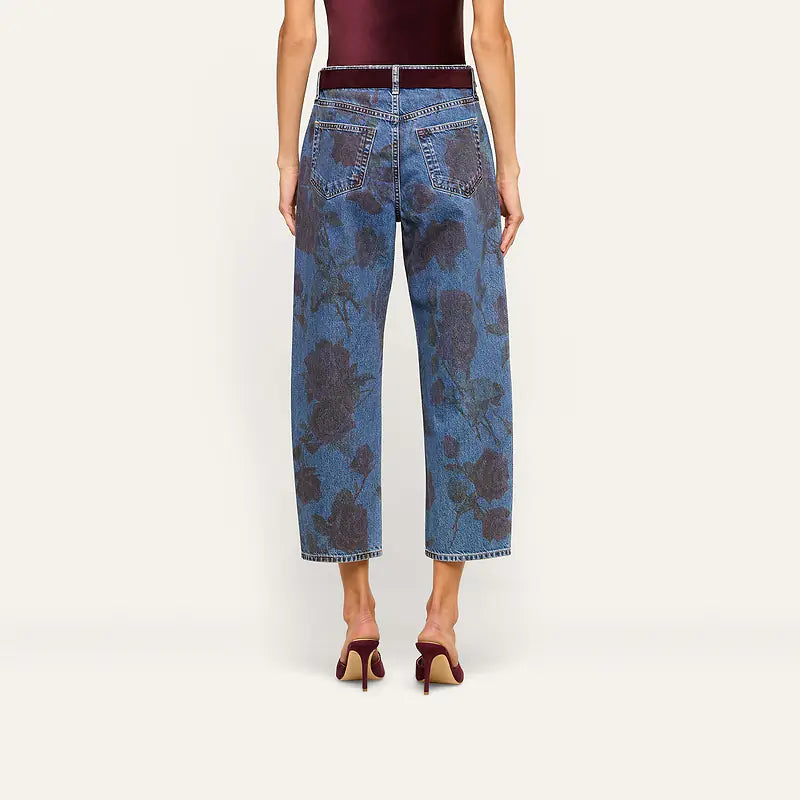 Mallis Jean in Burgundy Romantic Rose bottom half of back view on model