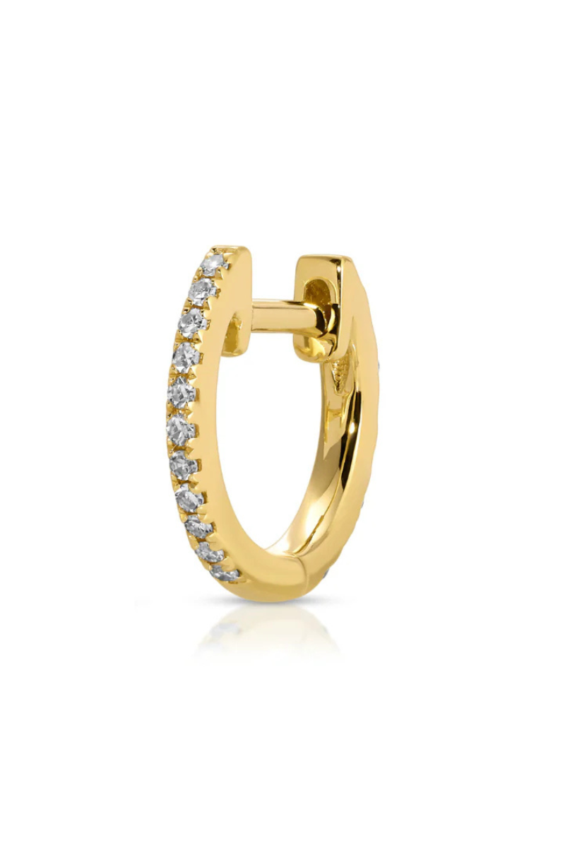 Single Reversible Diamond And Emerald Mini Huggie Earring diamond side