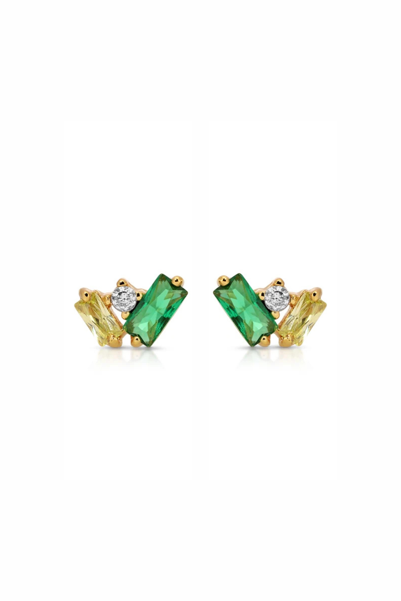 Olivia Green Cluster Stud Earrings side by side close up