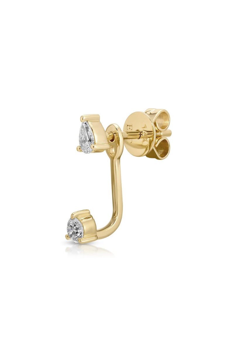 Single Diamond Pear and Round Illusion Stud Earring side