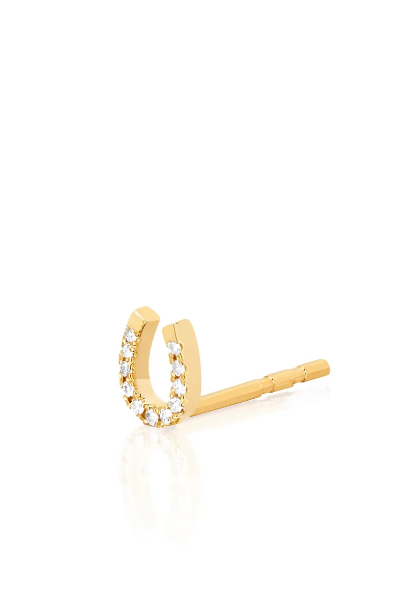 Single Diamond Mini Horseshoe Stud Earring side view