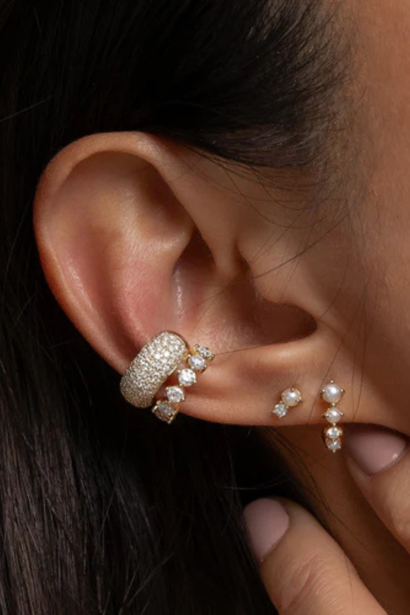 Adina Reyter Wide Pave Diamond Ear Cuff on ear