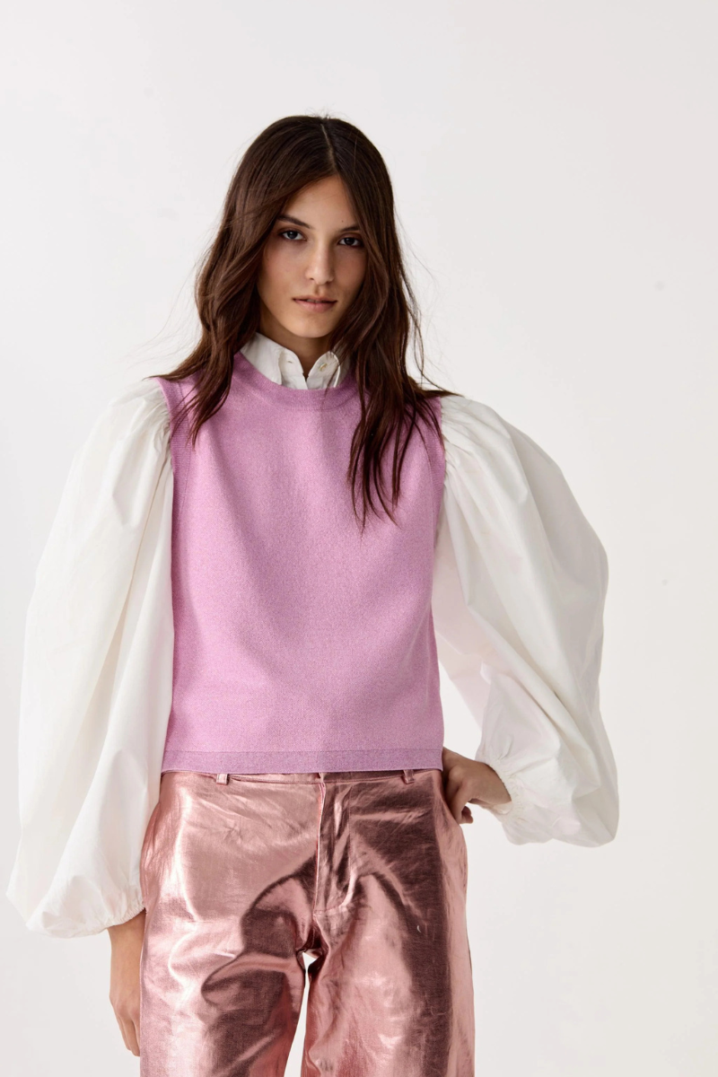 Lanhtropy Glitter Knitted Top in Pink front view, true color
