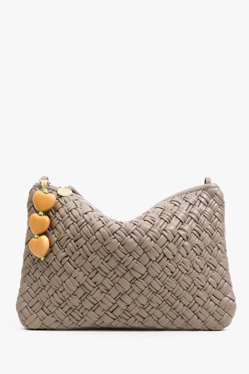 Clare V Heart Fob Bag Charm on bag