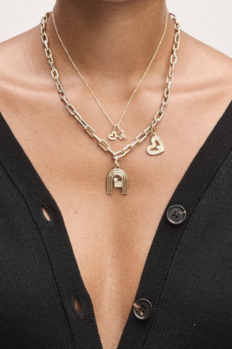 Adina Reyter Groovy Diamond Heart Mini Bead on necklace, stacked