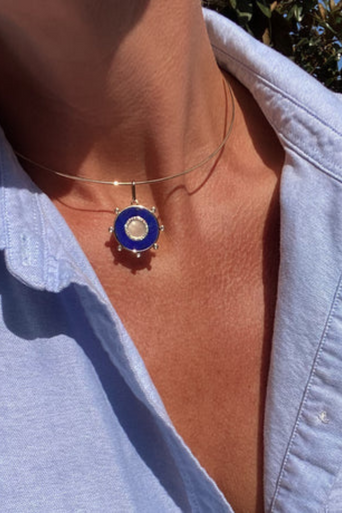 Thatch Soleil Lapis and Mother of Pearl Charm on model