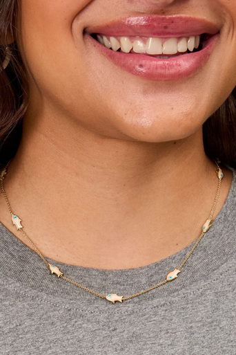 Clare V Petite Pearl Sardine Chain on neck