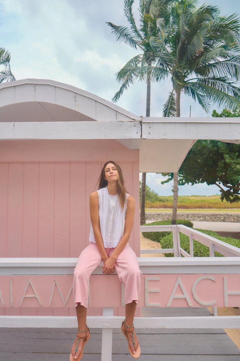 Xirena Pink Sand Rianne Pant on model