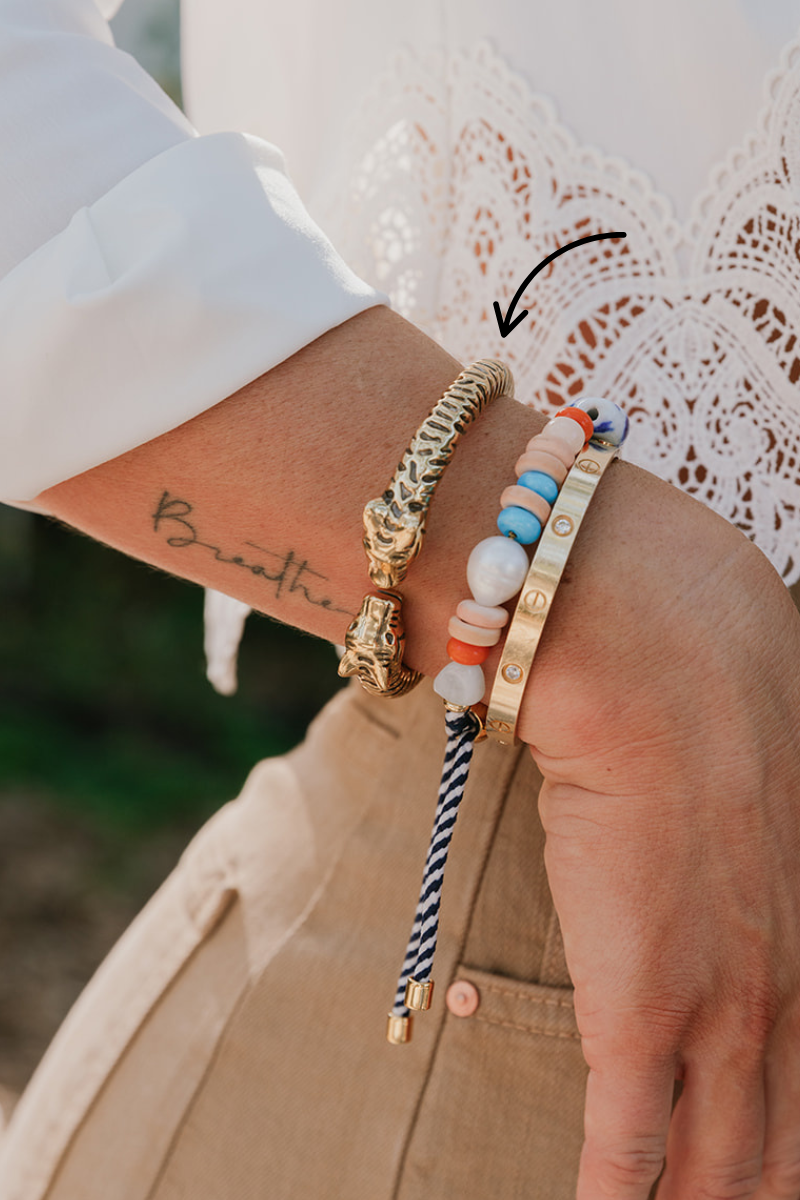 Mignonne Gavigan Tiger Cuff with other bracelets