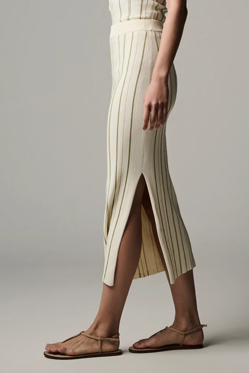 Hevron Peony Knit Skirt Sage Stripe side