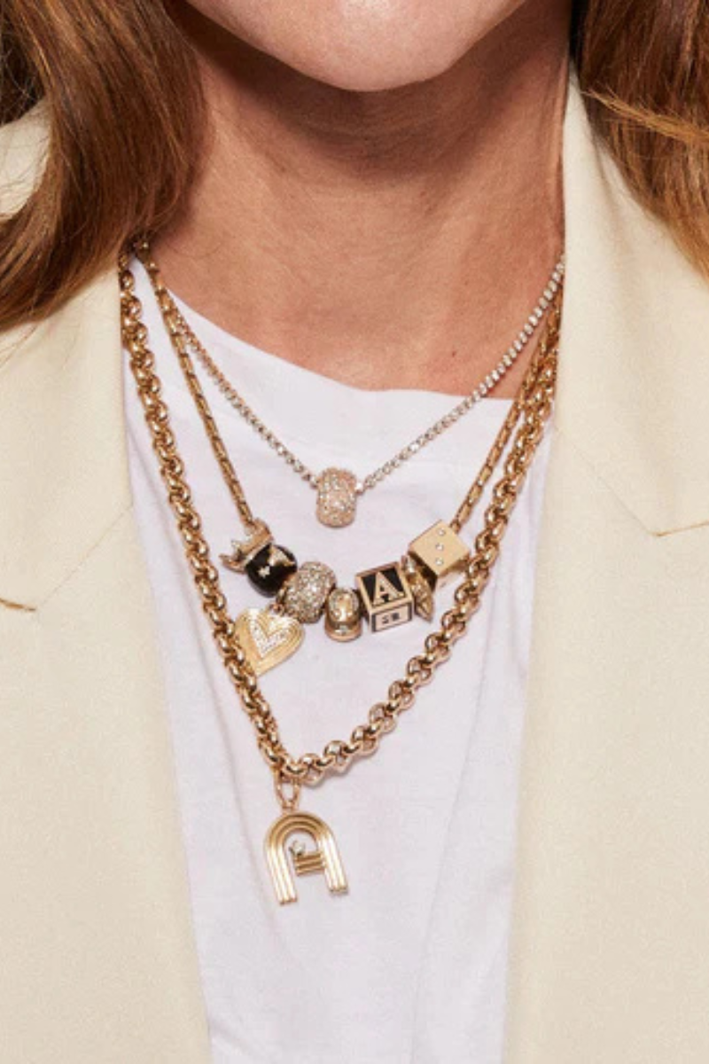 Adina Reyter Diamond Dice Big Bead 14K stacked