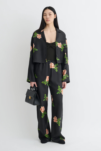 Nanushka Vally Button Down Top Roses full body front