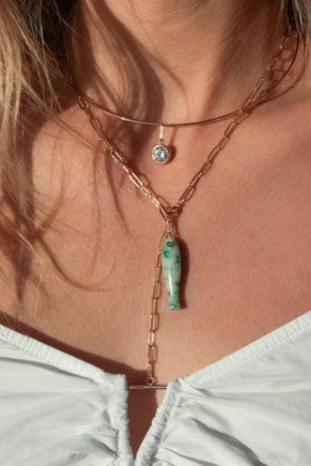 Thatch Fortuna Green Dot Charm on model close up