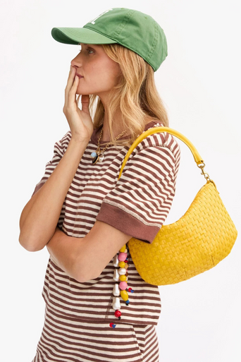 Clare V Petite Moyen Messenger Snapdragon on shoulder