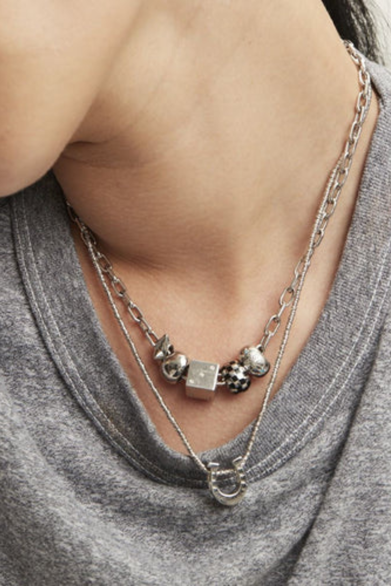 Adina Reyter Diamond Dice Big Bead Silver stacked