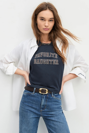 Favorite Daughter Cropped Collegiate Tee front close up