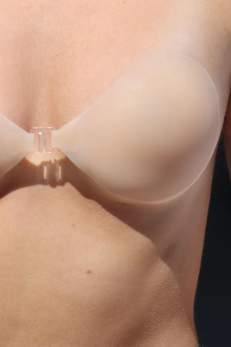 Boob-eez Silicone Stick on Bra close up on model