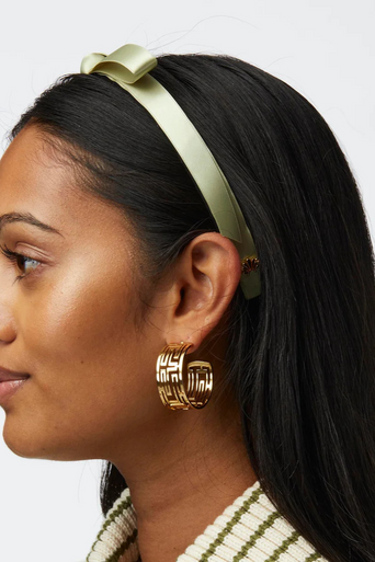 Lele Sadoughi Greek Key Hoop Earring on model