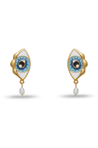 Lele Sadoughi Evil Eye Pearl Drop Earring flat lay