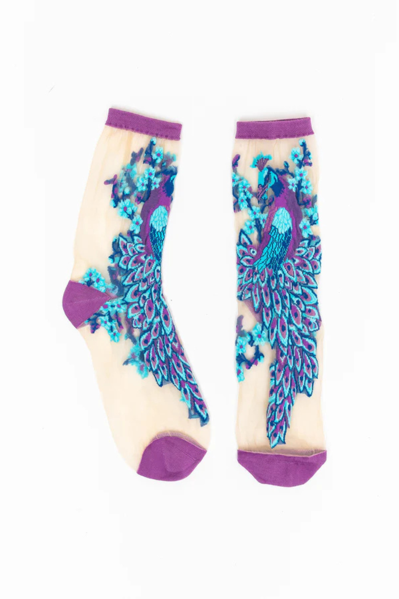Sock Candy Aquamarine Peacock Sheer Crew by itself