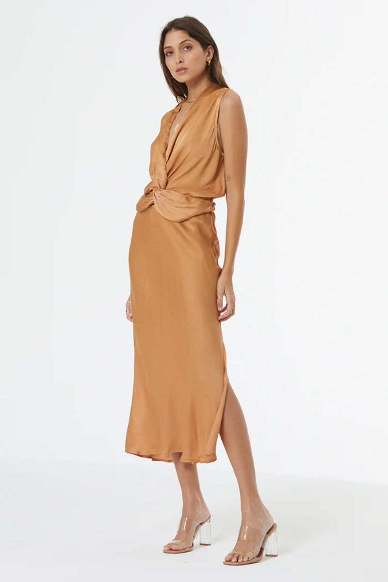 YFB Felicity Midi Skirt in Sunbaked front view