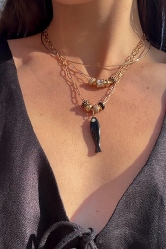 Thatch Fortuna Onyx Charm on model with other charms