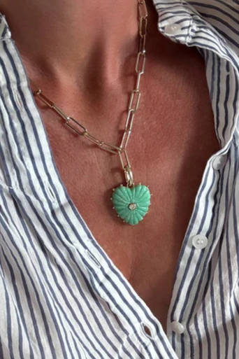 Thatch Malene Chrysoprase Clip Charm on model on chain