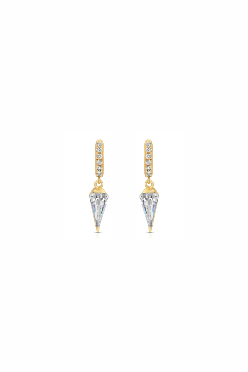 Fiona Pave Huggie Hoop with Diamond Dangle side by side front view