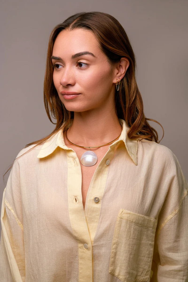 Ciao Bella Mother of Pearl Bar Choker Necklace on model