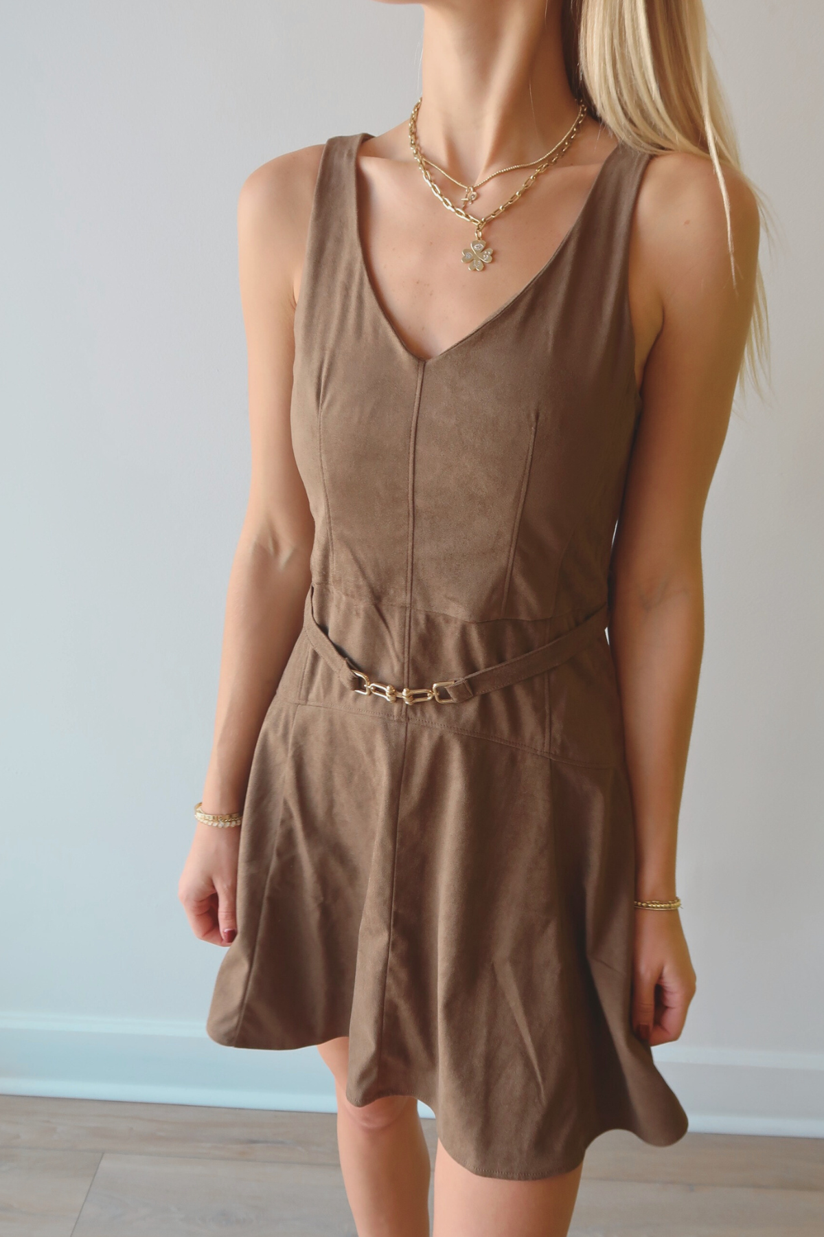 Hanna Suede Mini Dress close up front