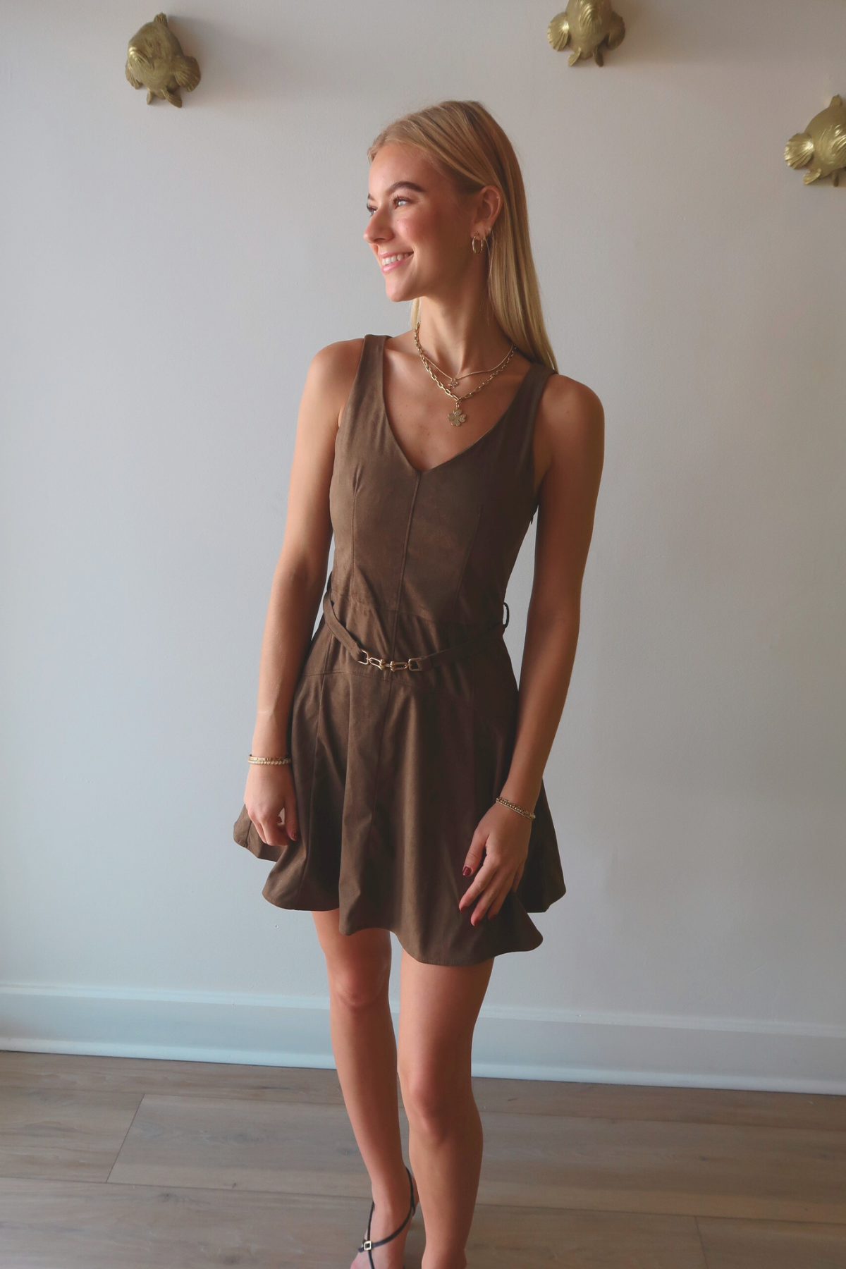 Hanna Suede Mini Dress full body front
