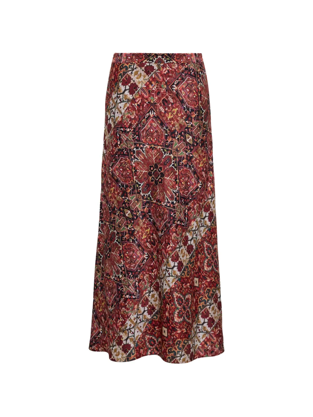 tapestry print midi skirt on a white background 