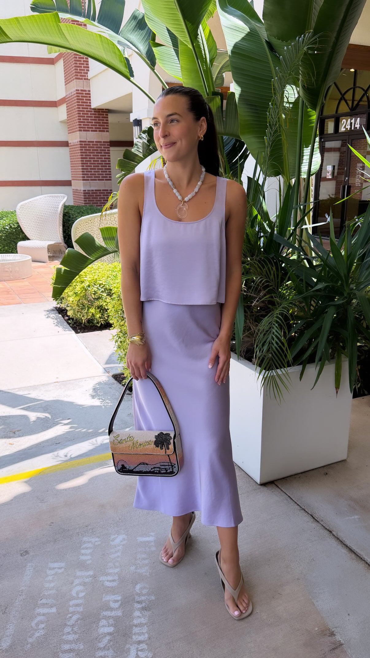 Lodi Cropped Tank Lilac and Talia Charmeuse Skirt