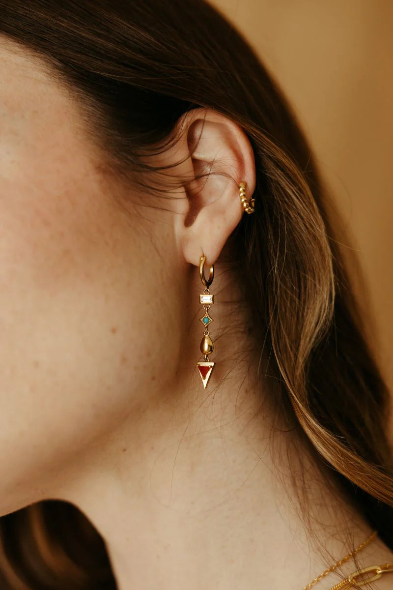 Get Down Earrings on ear close up