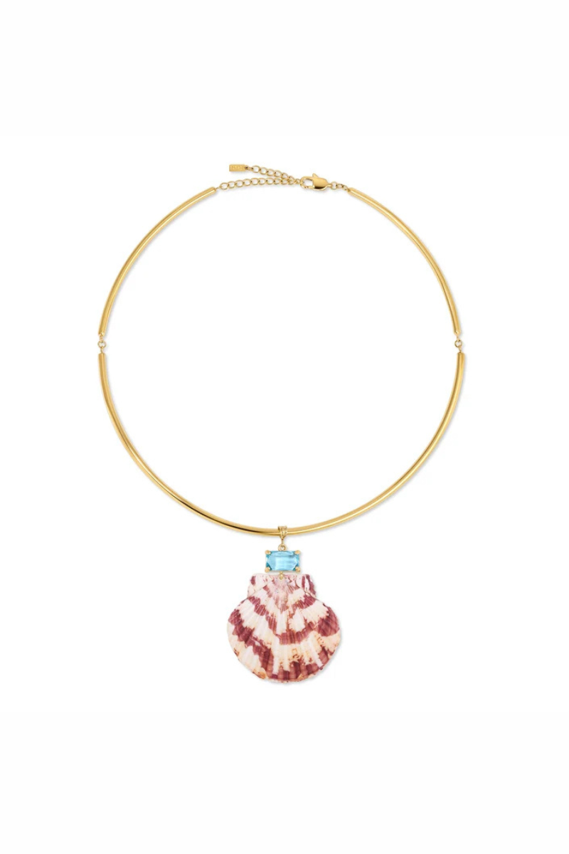 Cabana Girl Blue Shell Bar Choker Necklace by itself