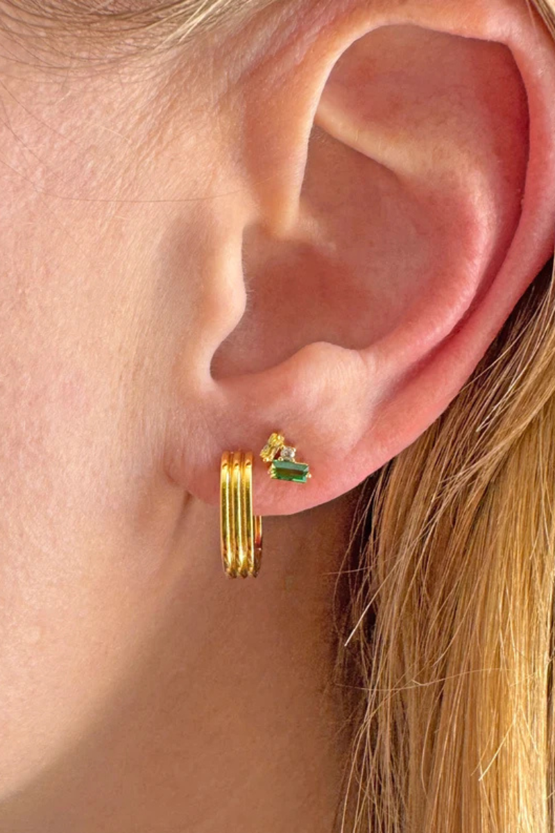 Olivia Green Cluster Stud Earrings on ear
