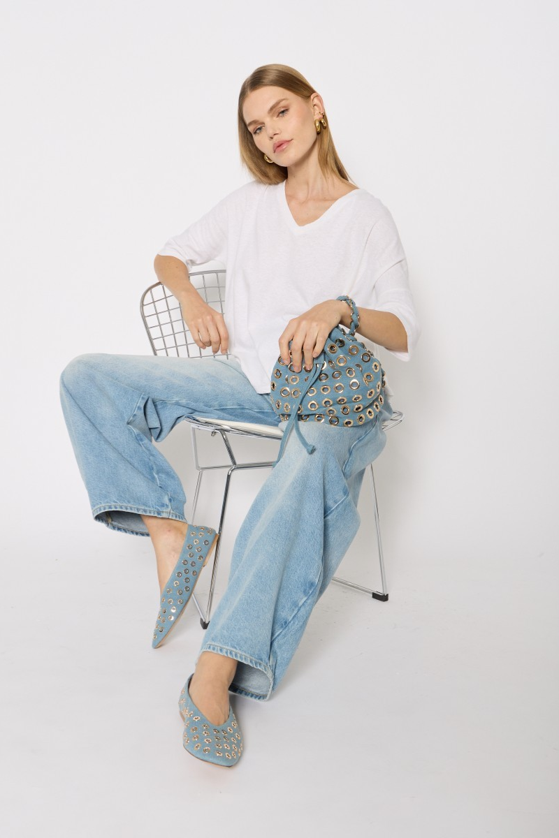 Berenice Aballerina Denim Stud Flats on model