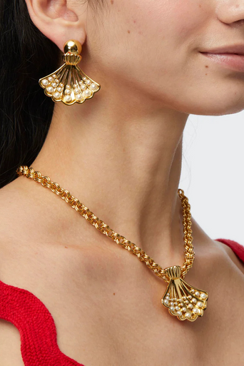 Lele Sadoughi Fan Shell Earring with necklace