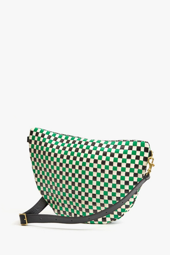 Clare V Grande Fanny Woven Checker Green Apple by itself back