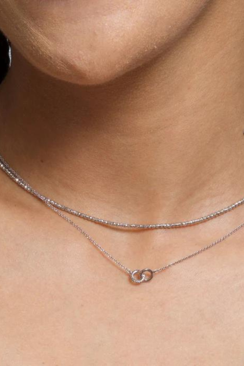 Adina Reyter Bead Chain Necklace Silver on neck