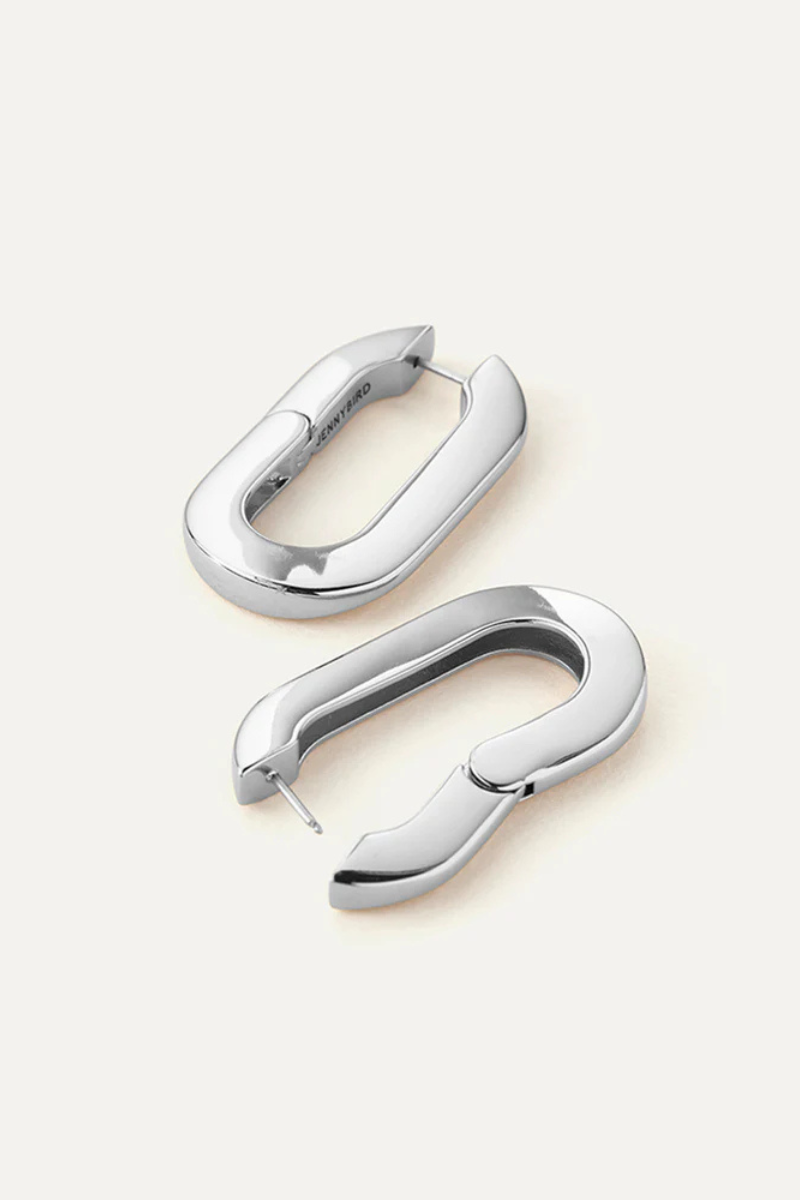 Jenny Bird Mega U-link Earrings Silver laid flat, open